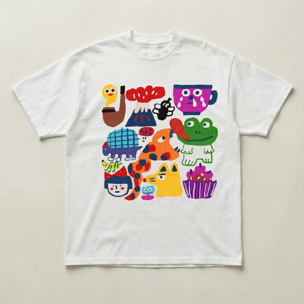 Colourful cartoon heavyweight tee