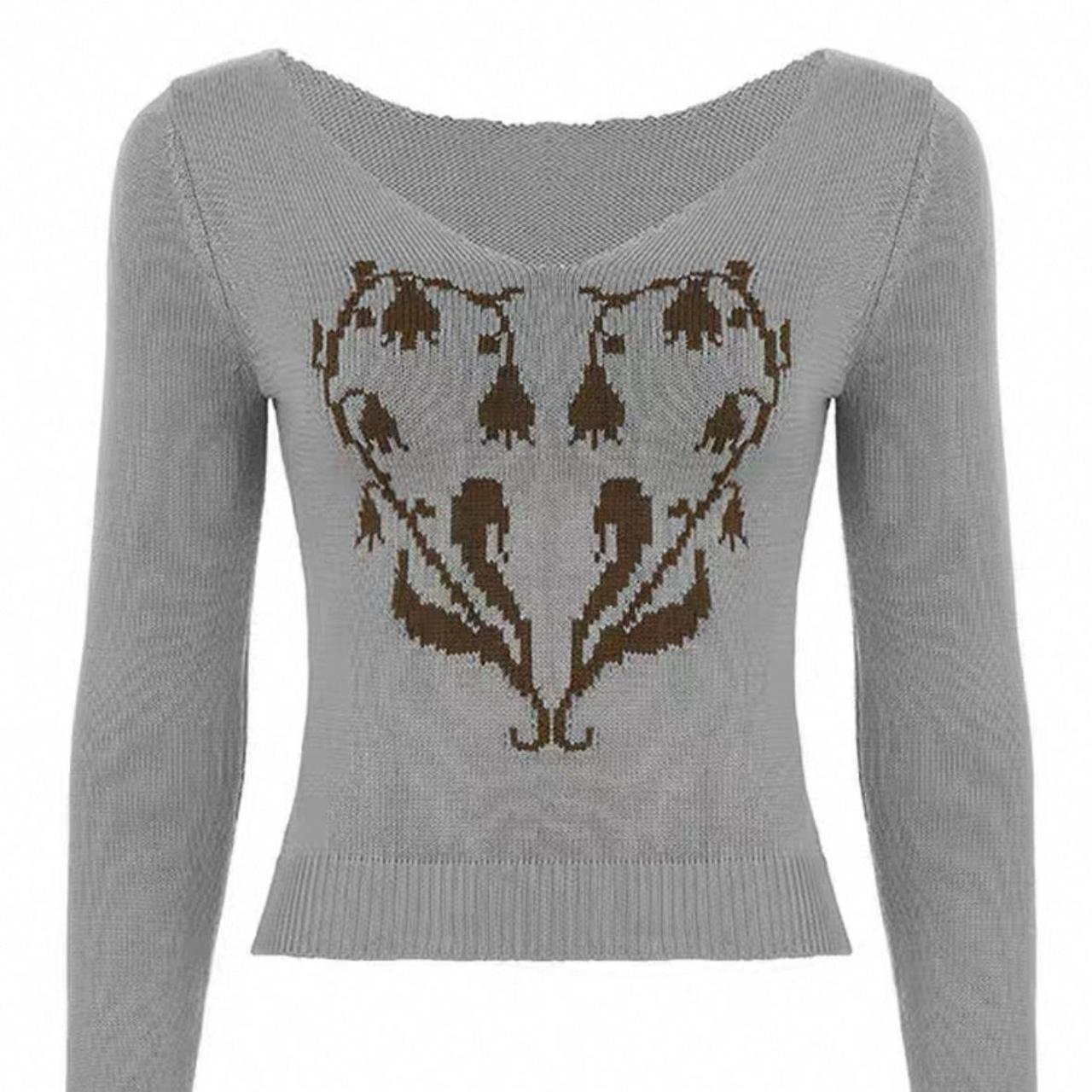 Grey Brown Heart Sweater