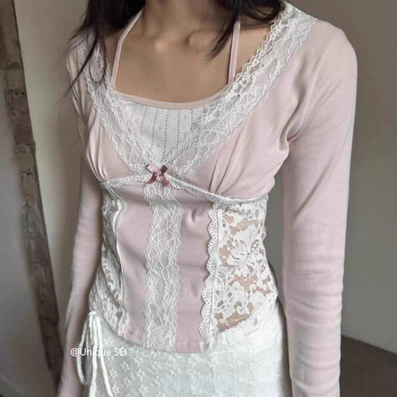 Pink lace crop-top