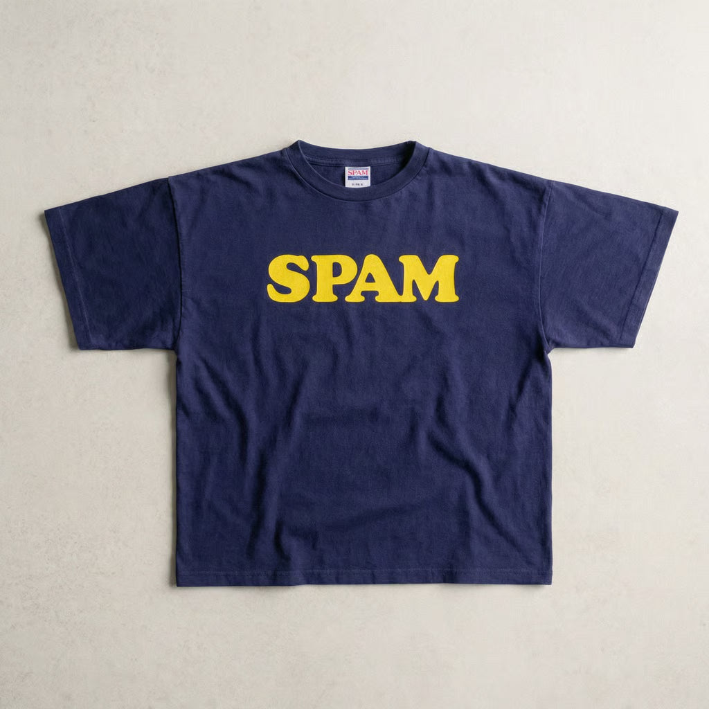 Schweres T-Shirt aus marineblauem Spam-Gewebe