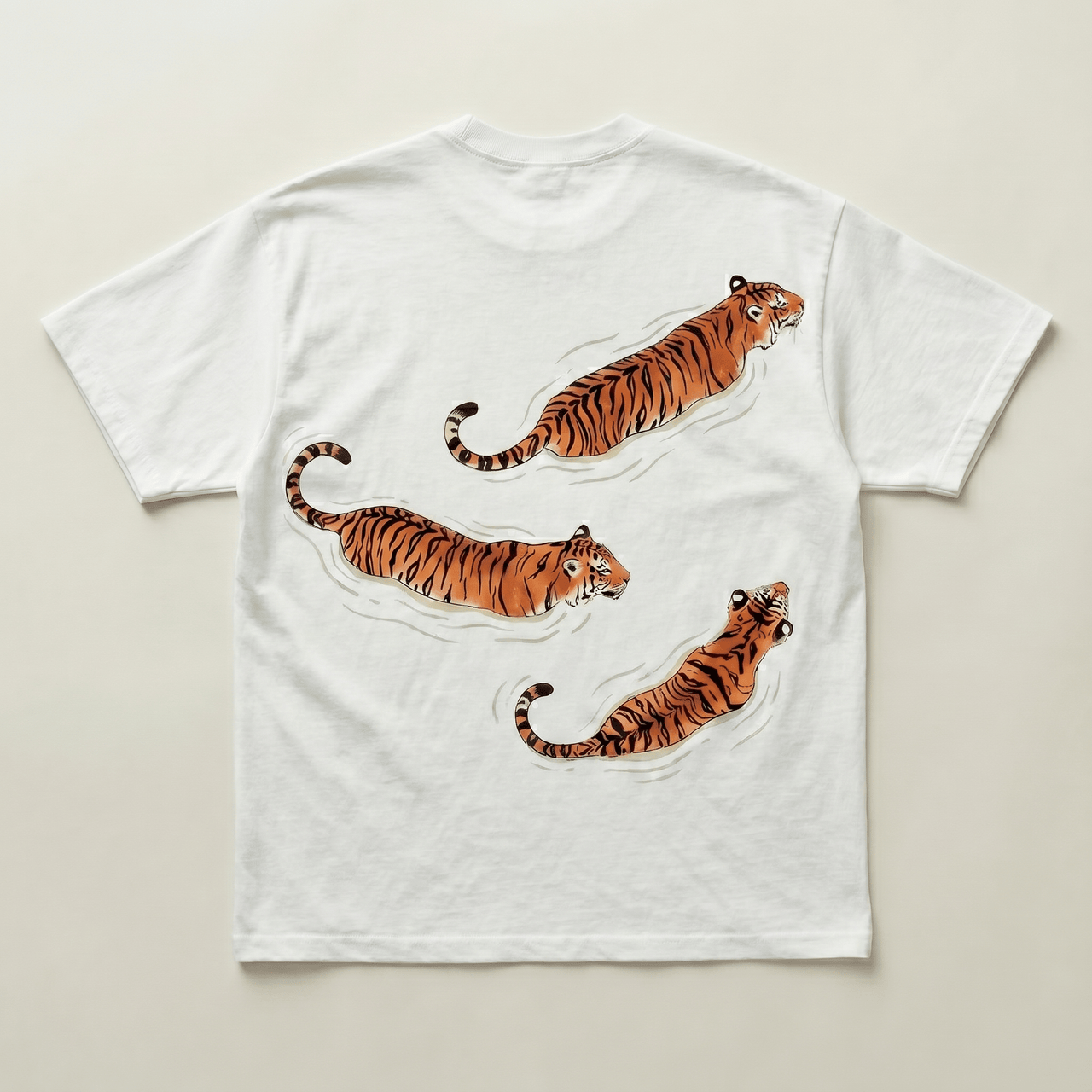 White Swimming tigers Heavyweight tee - PARCU