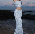 White and Blue Tie Dye Maxi Skirt Set