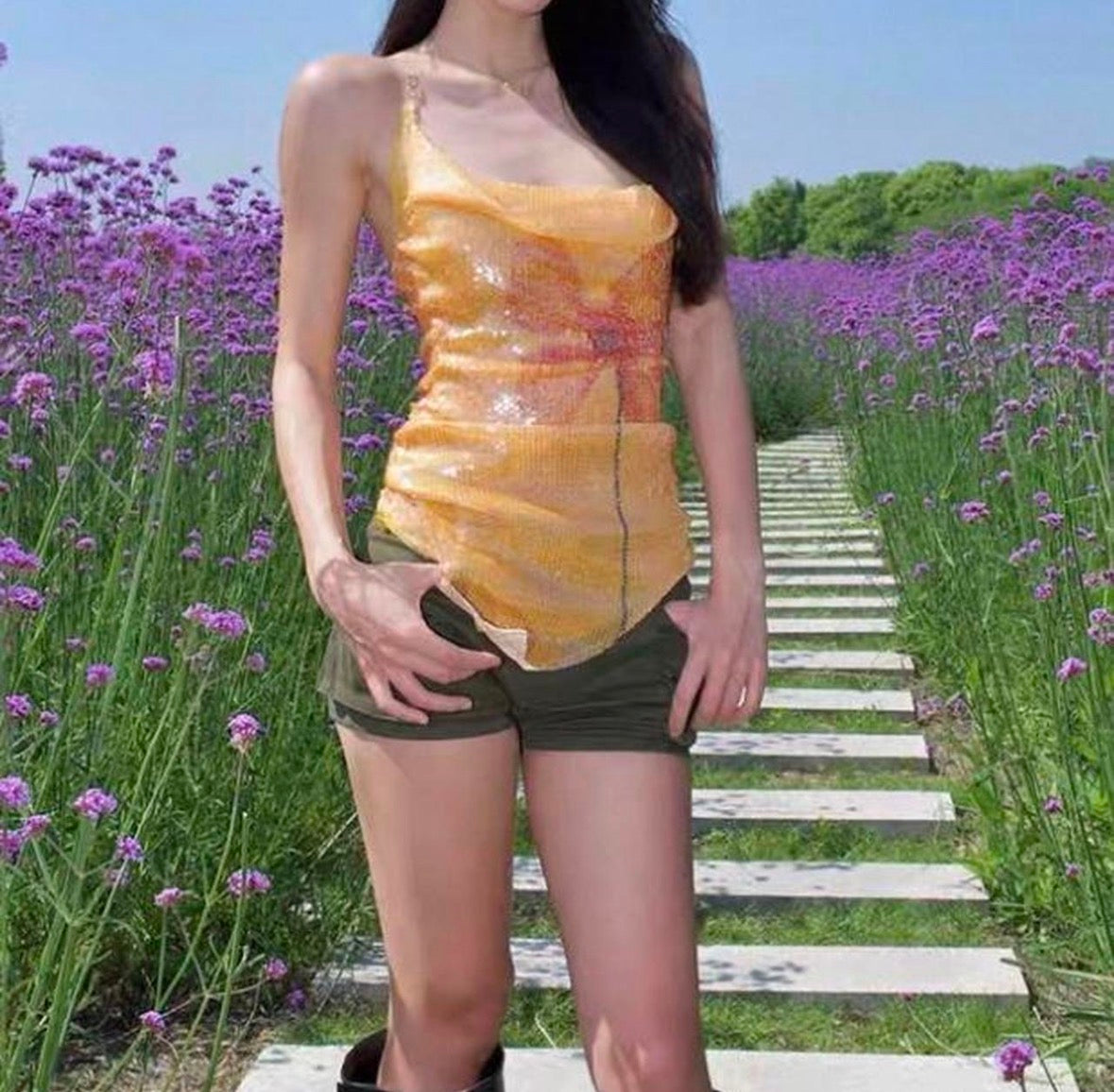 Orange sequin top