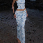 White and Blue Tie Dye Maxi Skirt Set
