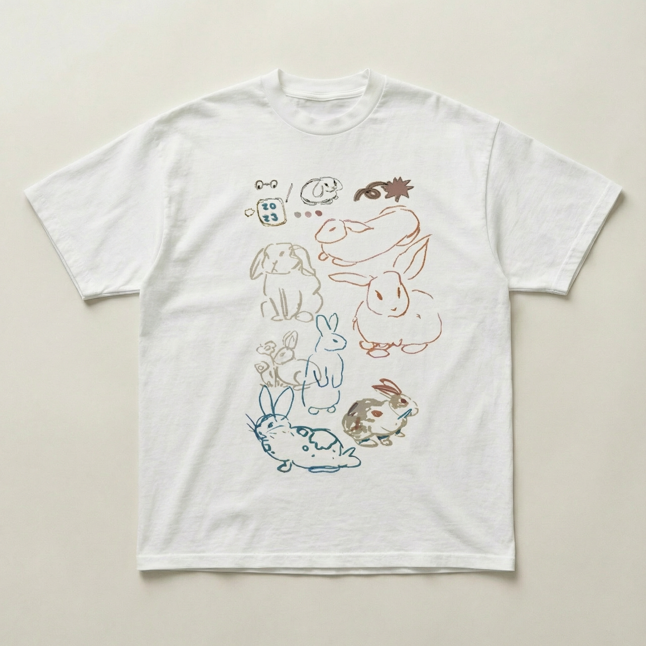 Multicoloured bunny heavyweight tee