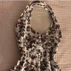 Brown and white flower halter top