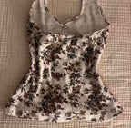 Brown and white flower halter top