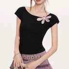 Black flower cutout top