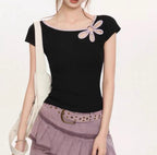 Black flower cutout top