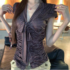 Brown polka dot sleeveless tie top