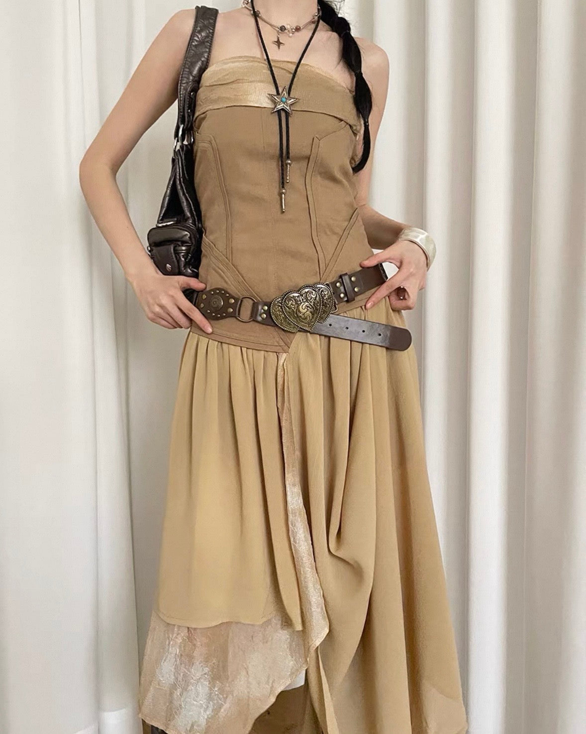 Brown double hearts belt