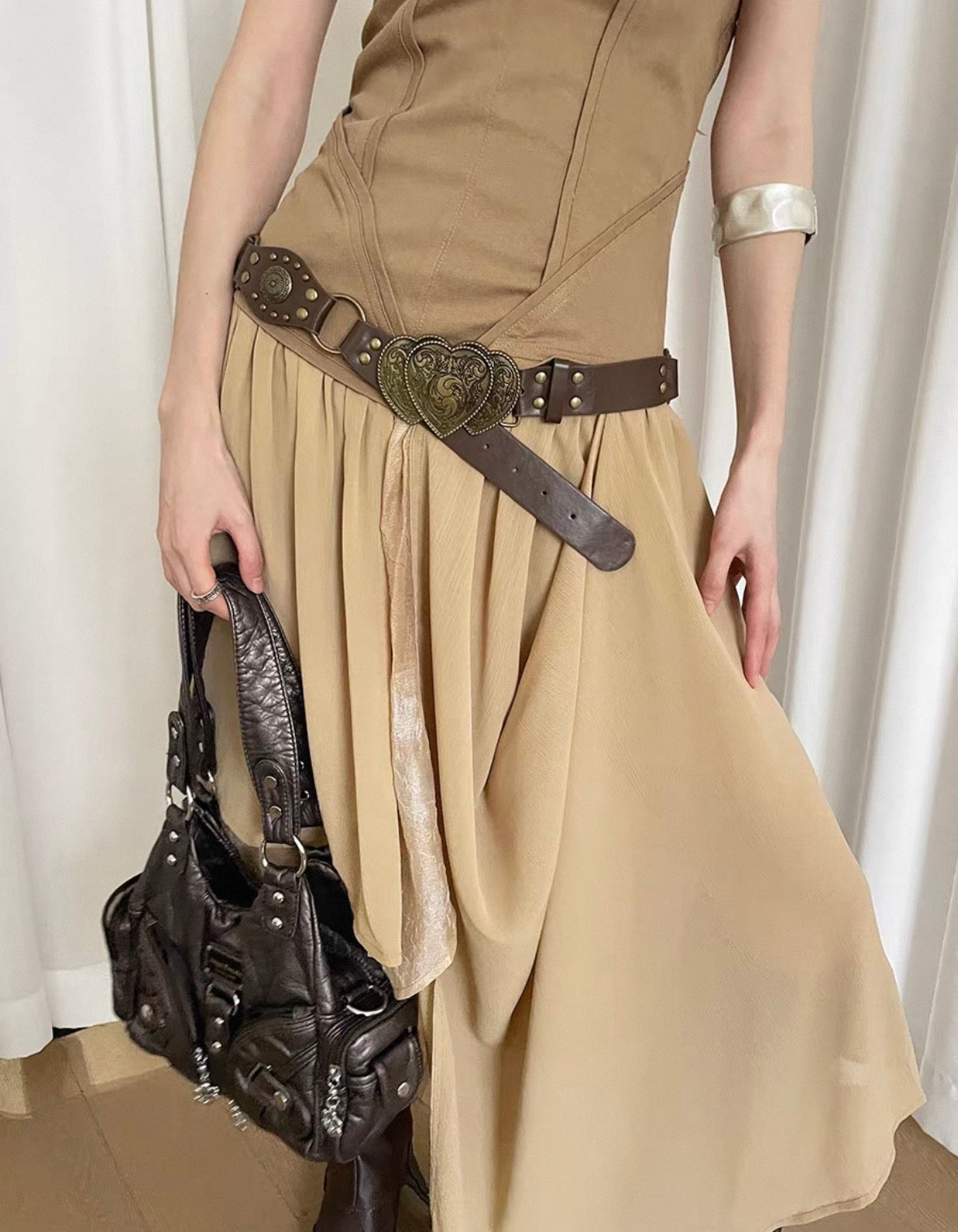 Brown double hearts belt