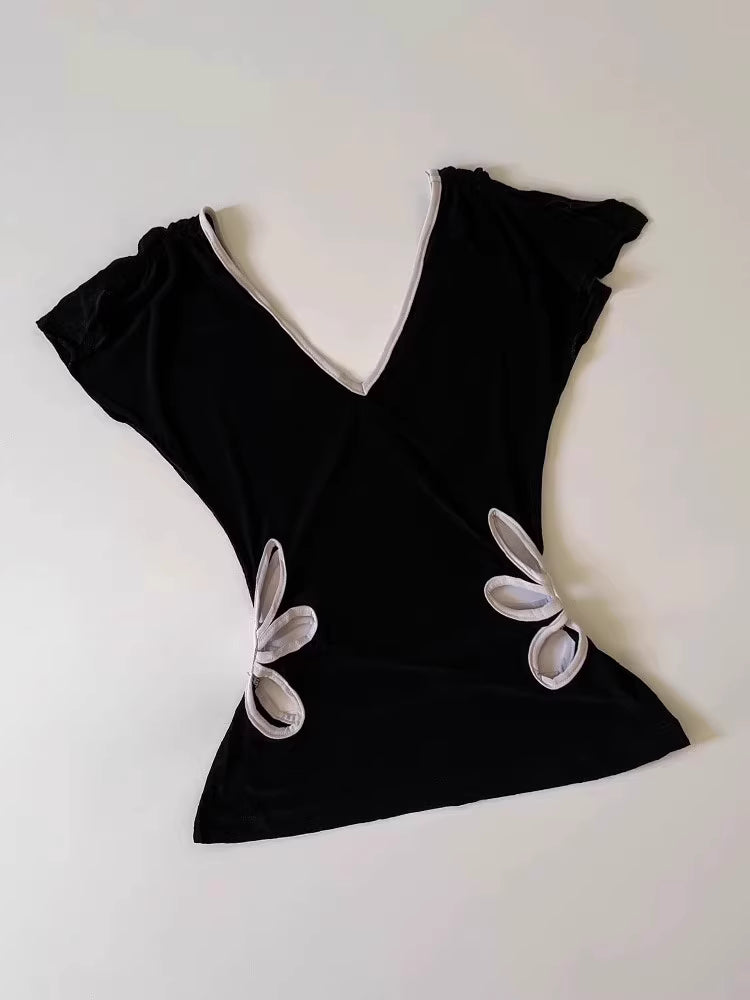 Black flower cutout top
