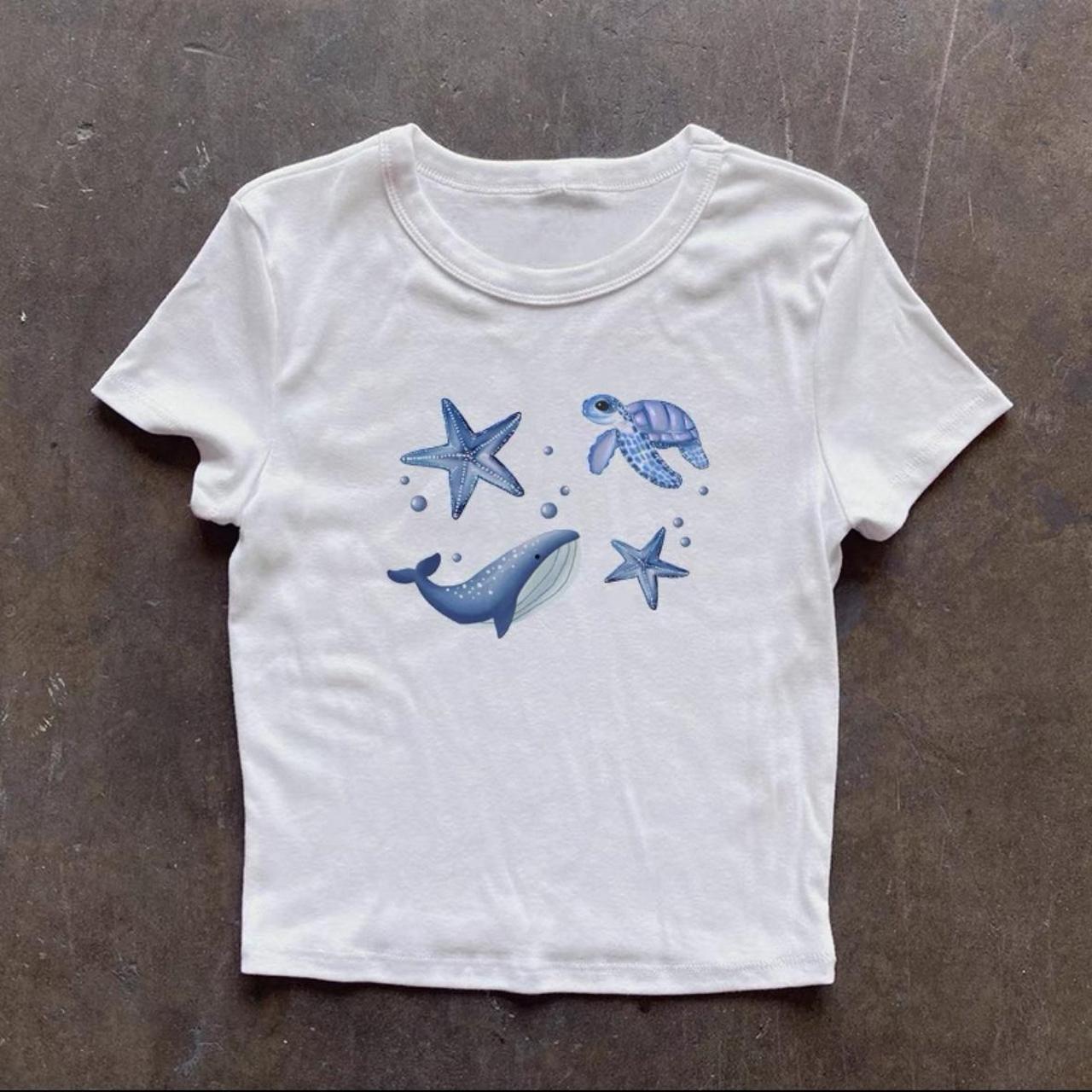 White ocean animals crop top