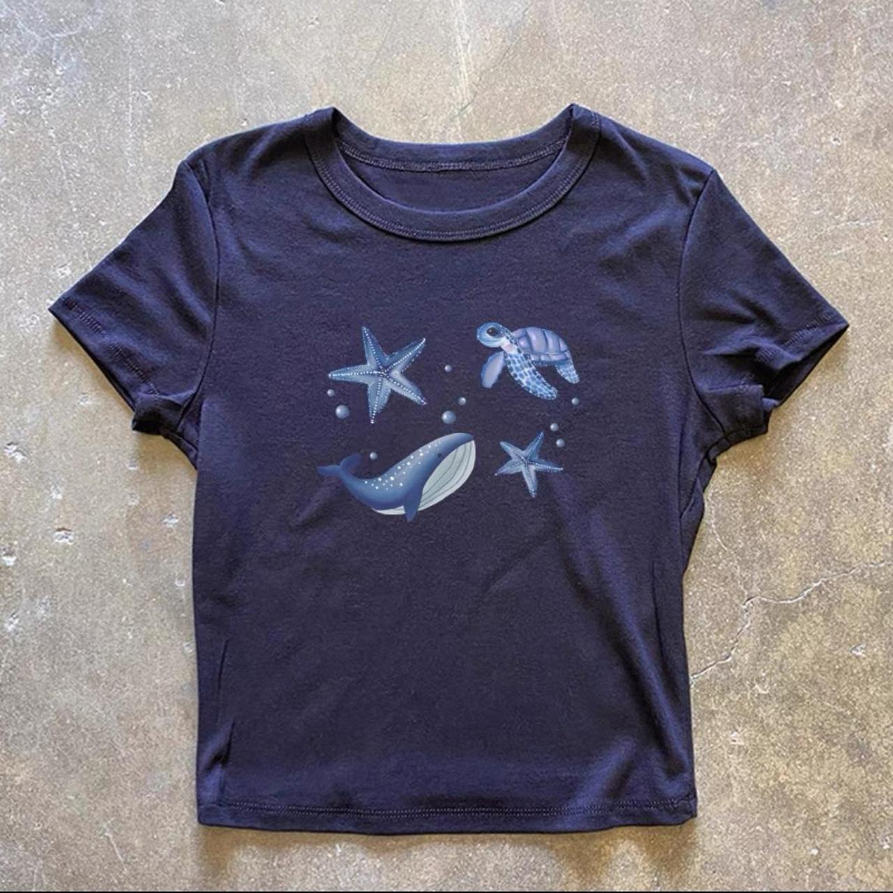Navy blue ocean animals crop top