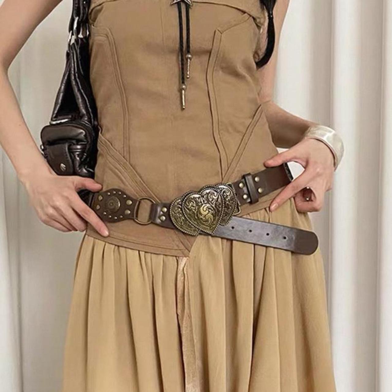 Brown double hearts belt