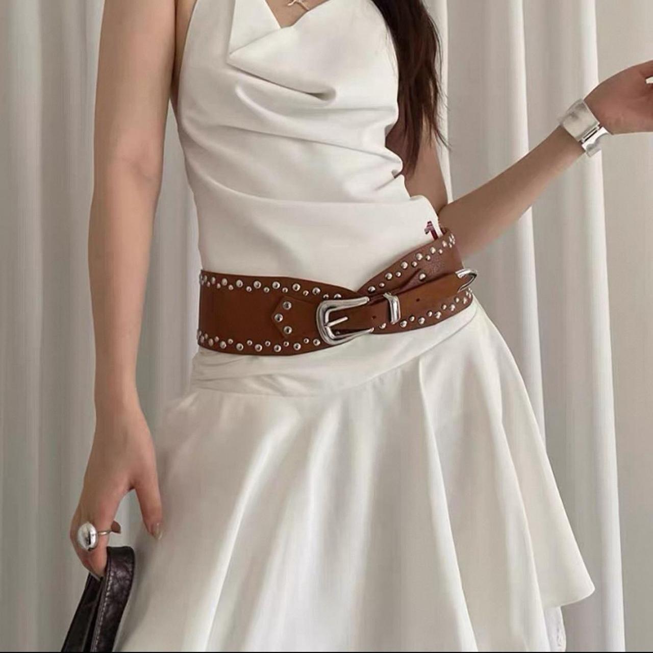Wide brown silver stud belt