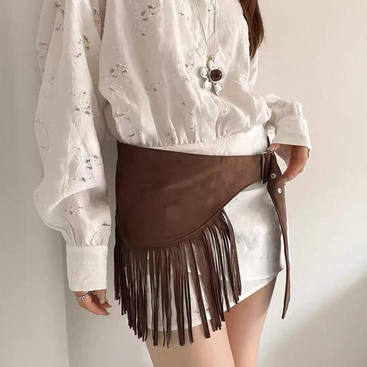 Brown fringe belt with buckle