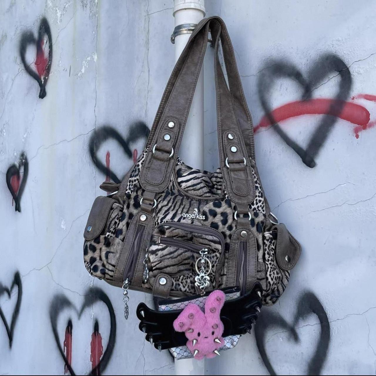 Leopard faux vintage style leather bag