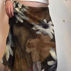 Brown and white floral long skirt