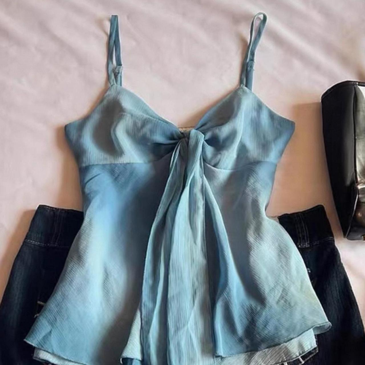 Blue tie front top