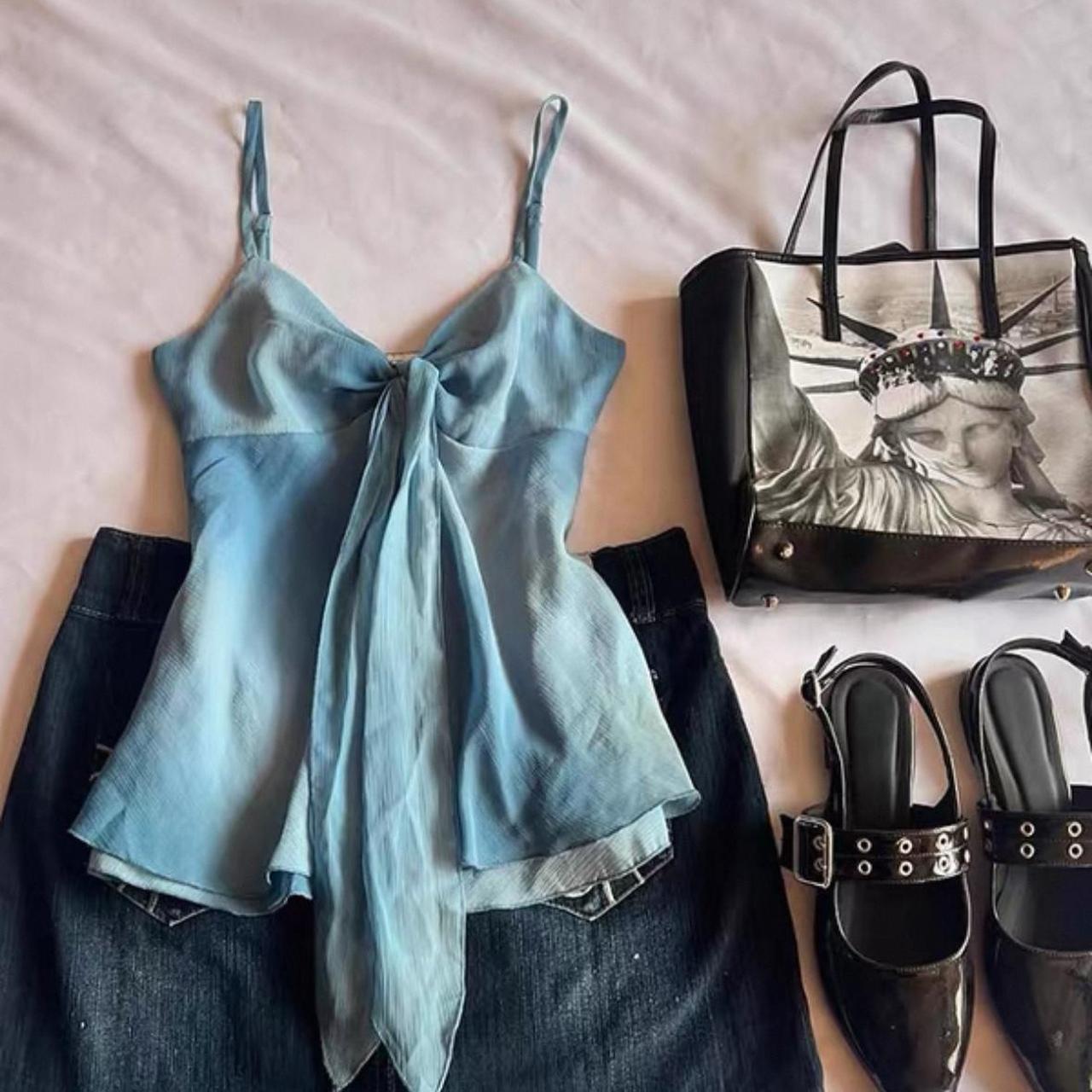 Blue tie front top