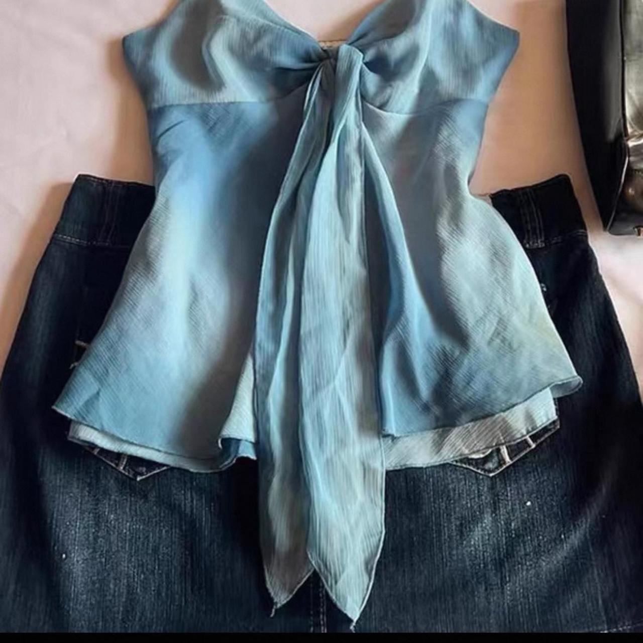 Blue tie front top
