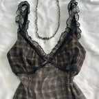 Black and brown ruffle top