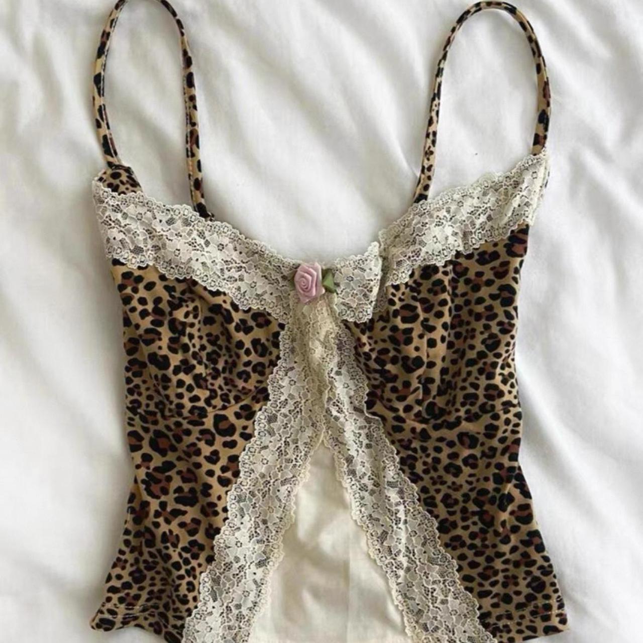 Brown leopard print rose cami