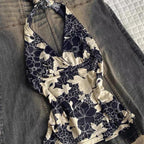 Navy and white flower halter