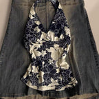 Navy and white flower halter