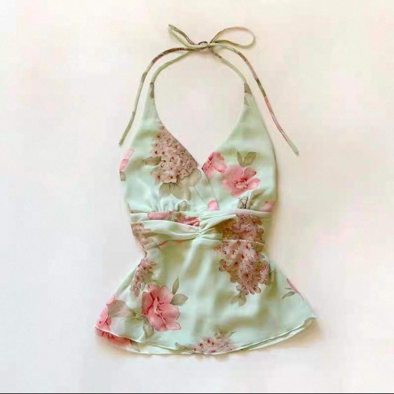 Green floral halter top