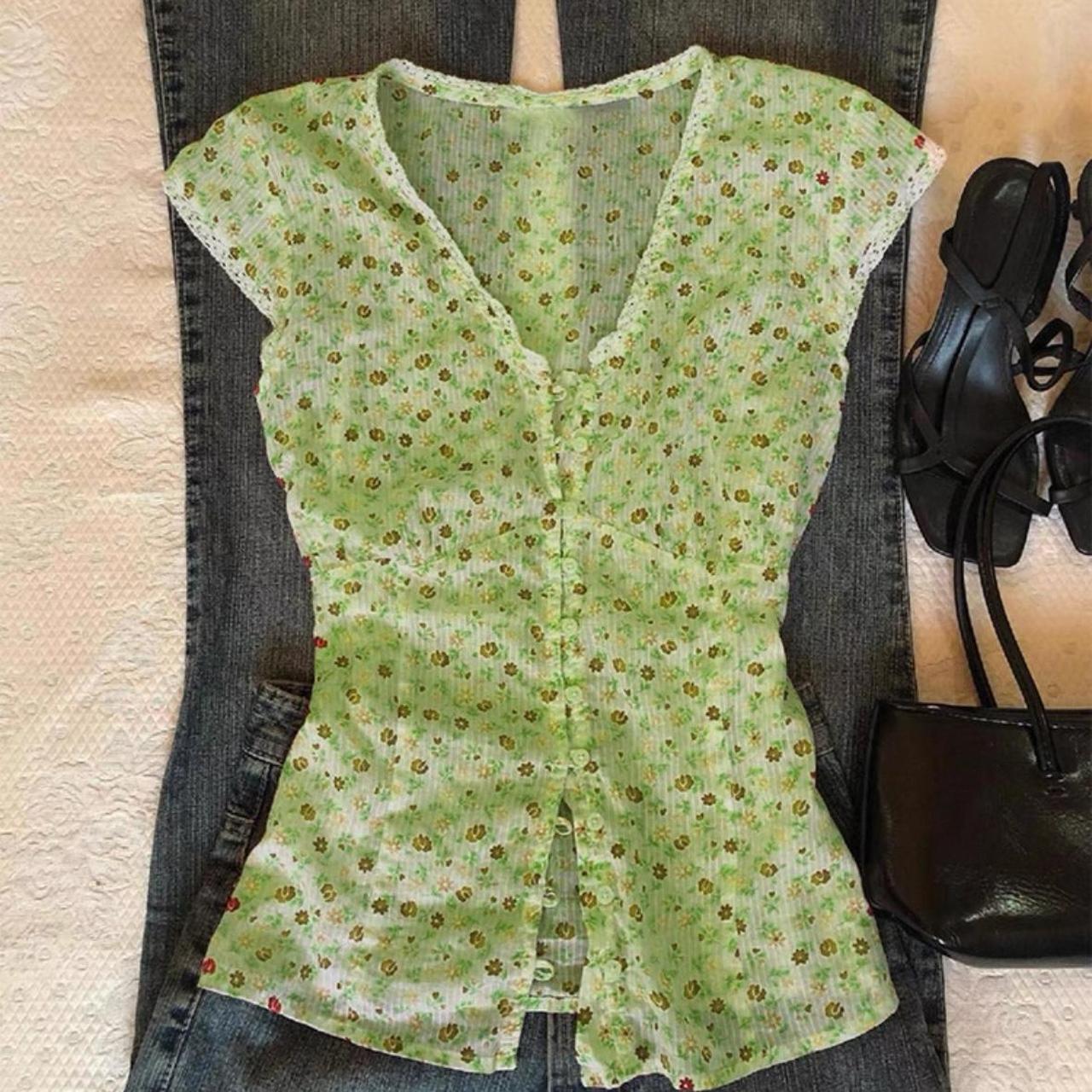 Green button up blouse