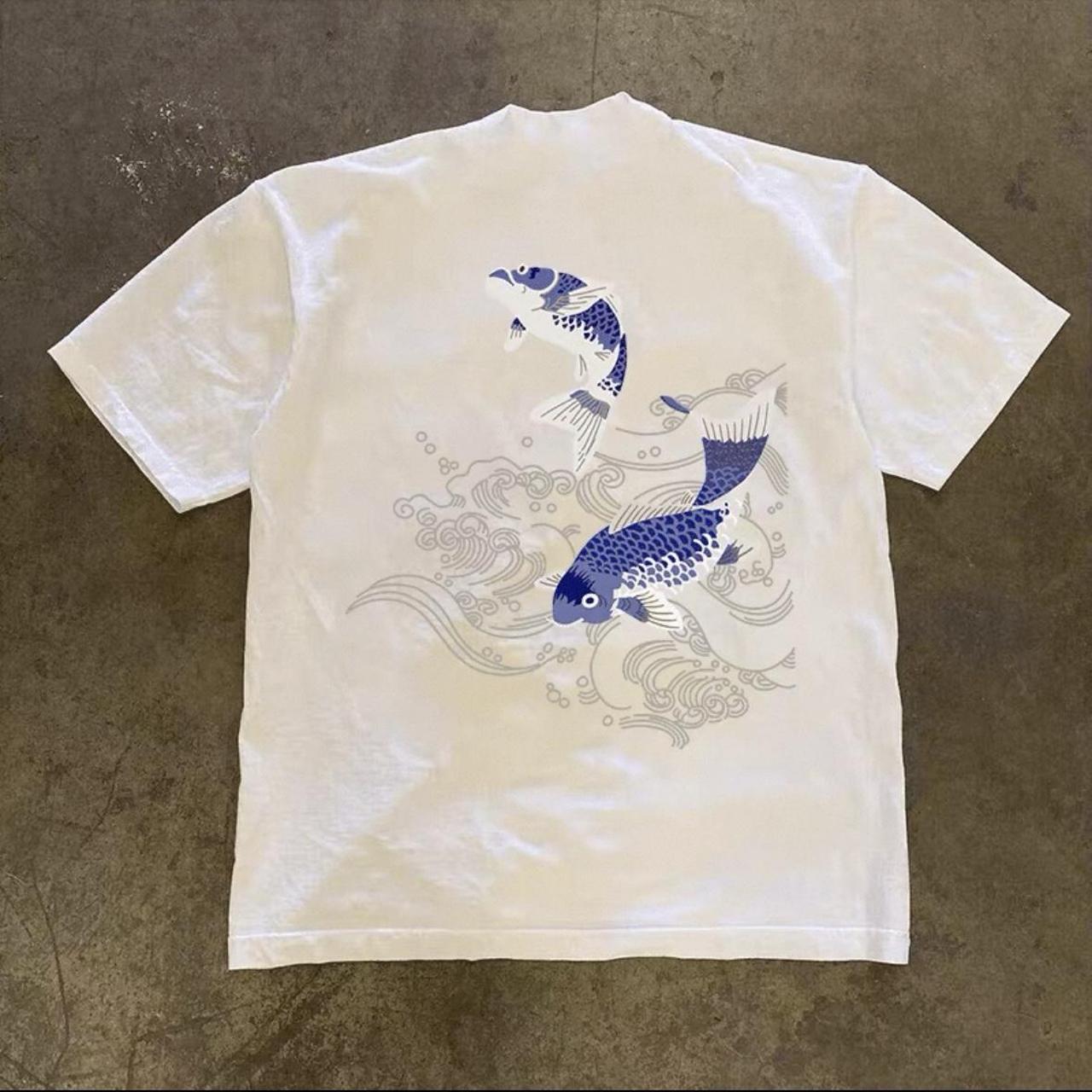 White and blue Koi heavyweight tee