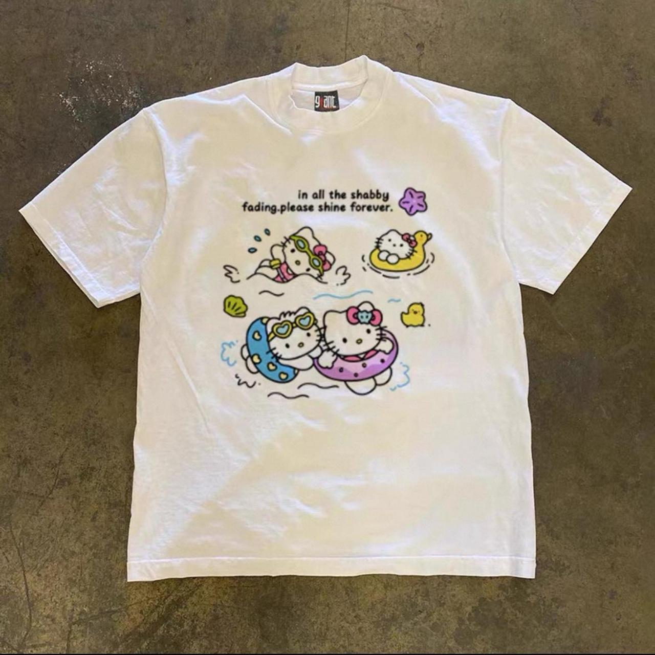 White kitty swimming heavyweight tee