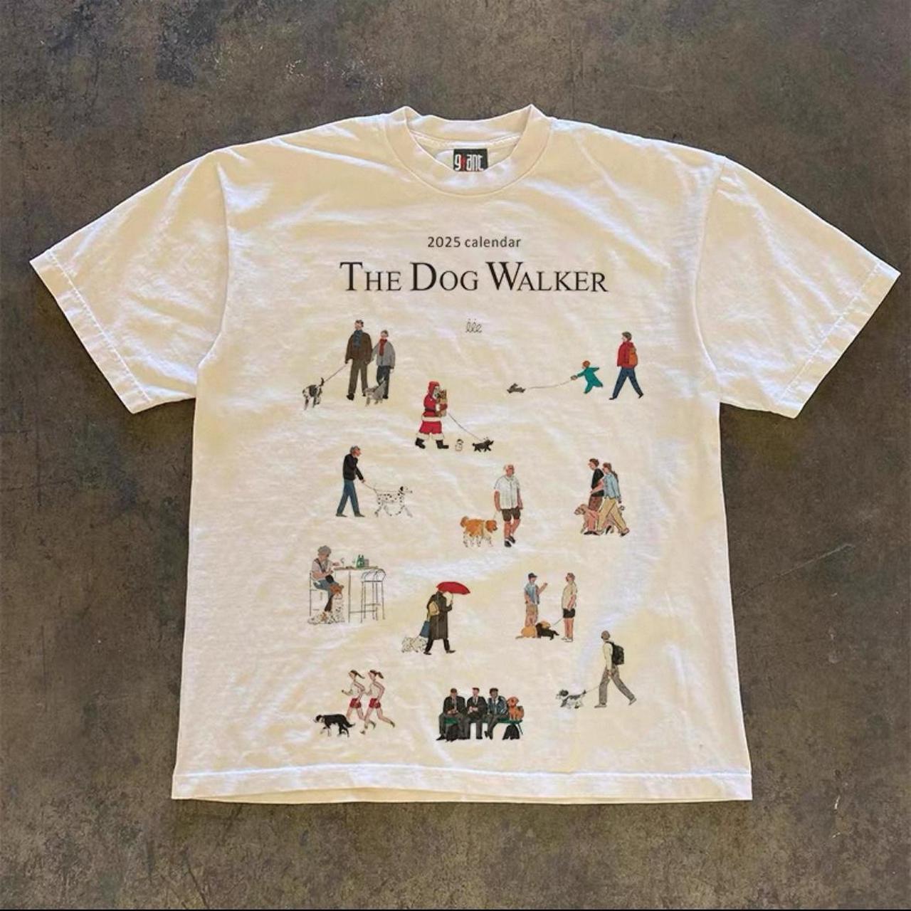 White dog walker tee