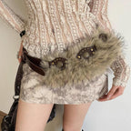 Brown faux fur belt