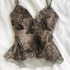 Black and brown butterfly cami top