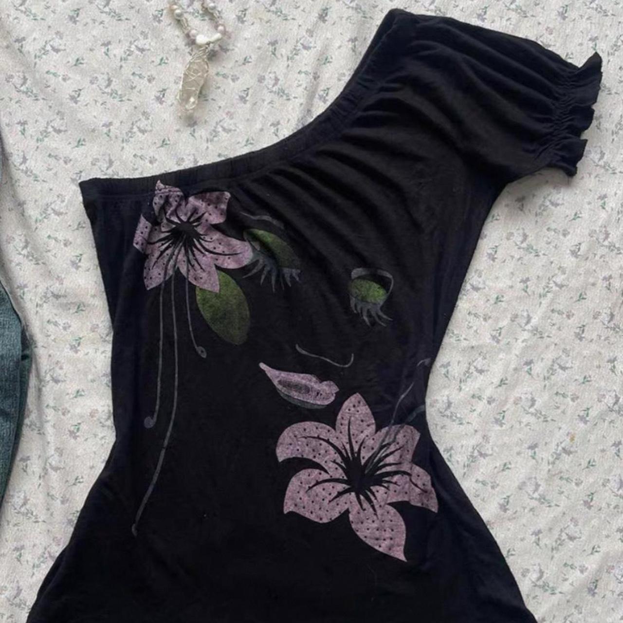 Black pink flower tank top