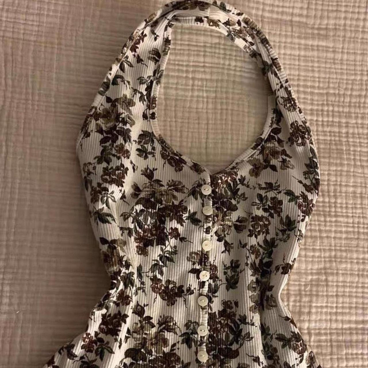 Brown Floral Halter Top