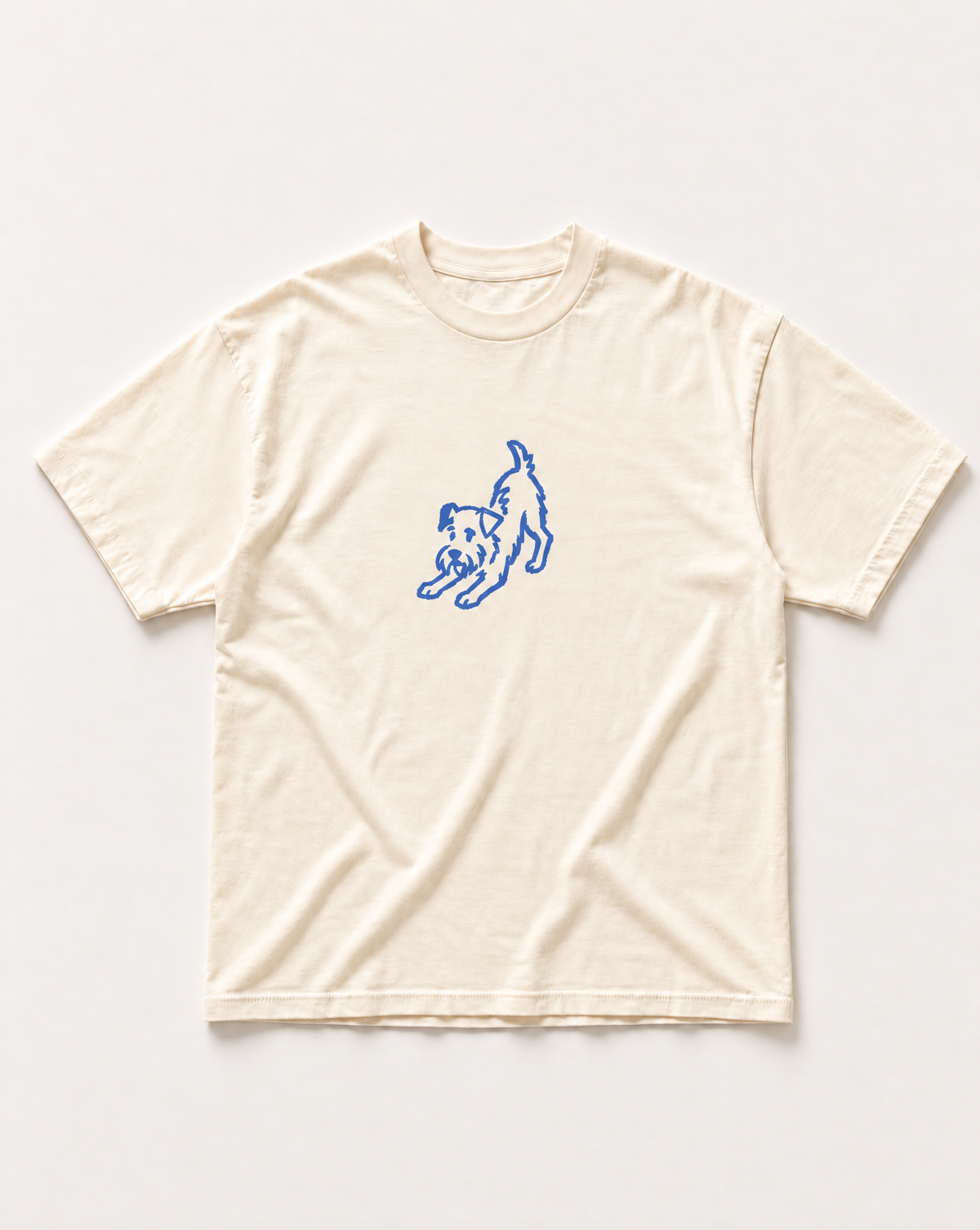 Cream Blue dog heavyweight tee