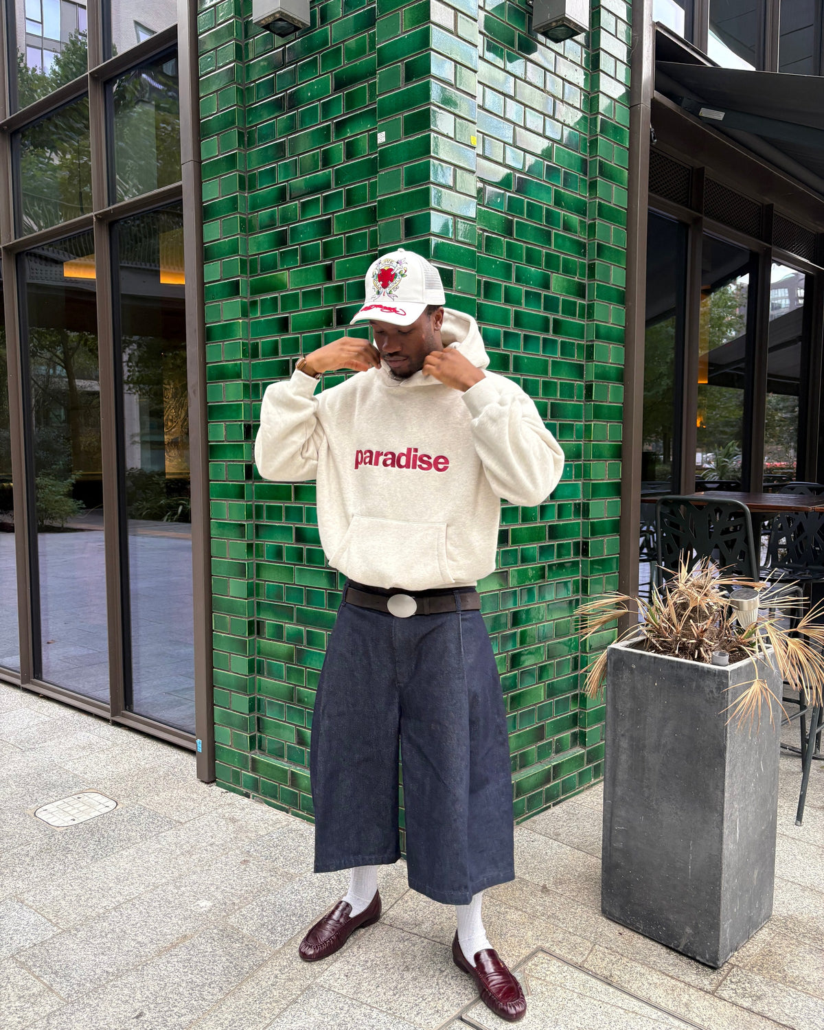 Cream Paradise heavyweight hoodie | Fadz, 183cm / 6'0", wearing size Large (in Cream)