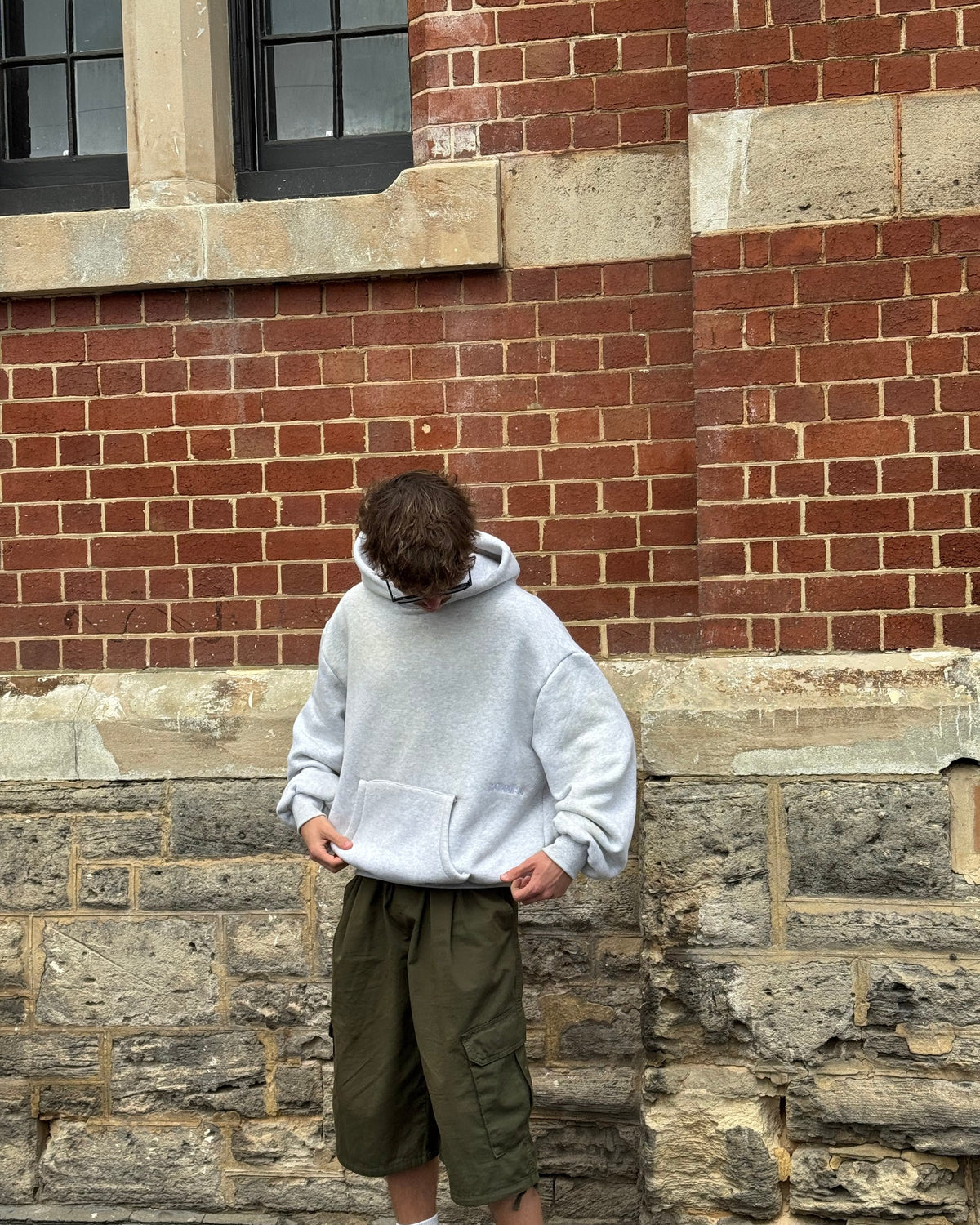 Grey Chasing Paradise heavyweight hoodie | Luke, 181cm / 5'11", wearing size Medium (in Grey)