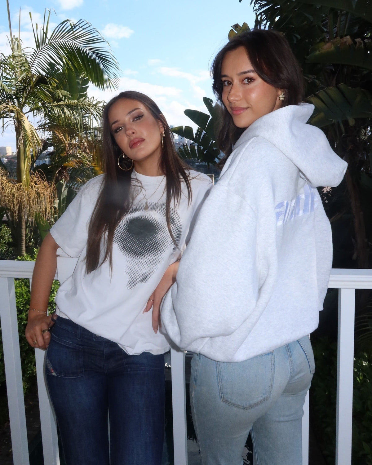 Grey Chasing Paradise heavyweight hoodie | Xanthe, 171cm / 5'7", wearing size Medium (in Grey)