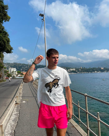 Leopard star Heavyweight tee | Alessandro, 184cm / 6'0", wearing size Medium (Boxy Fit)