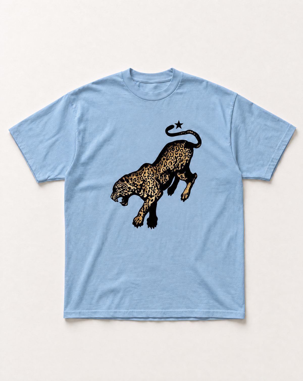 Baby blue Leopard star heavyweight tee