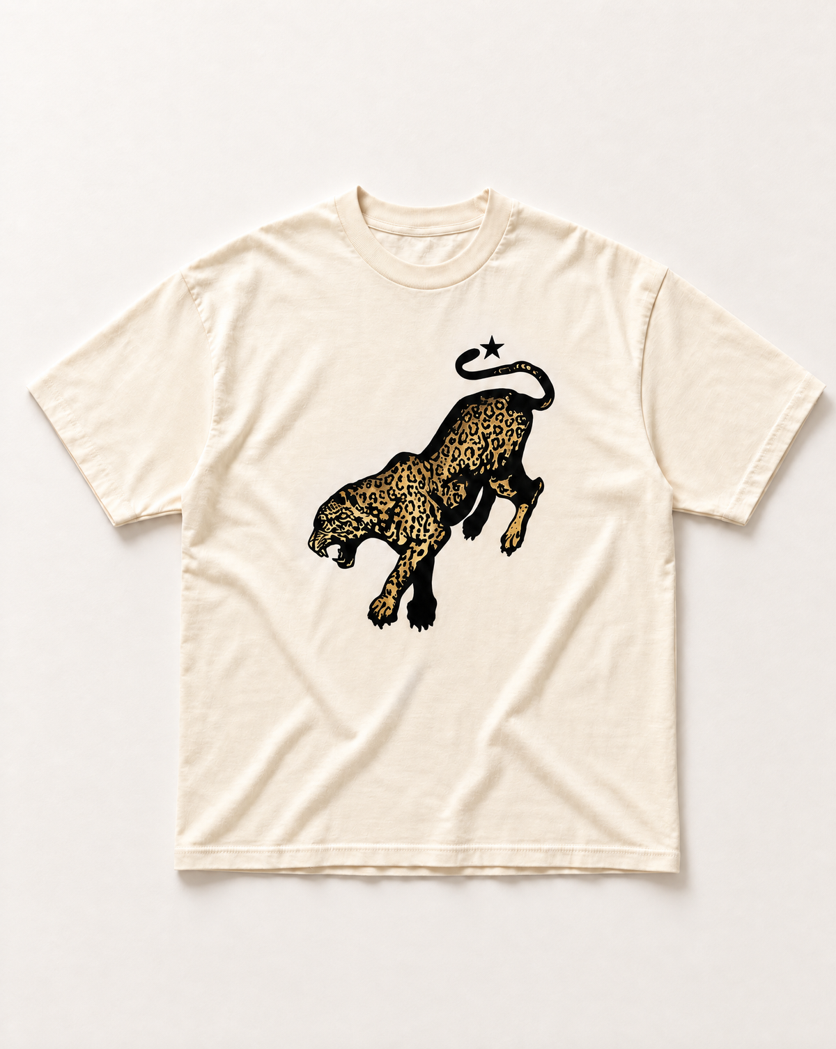 Cream Leopard star heavyweight tee