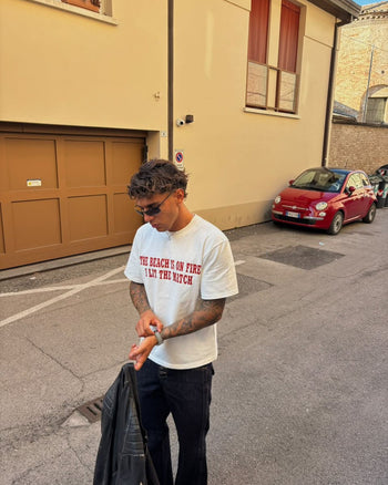 White Matchstick heavyweight tee | Mattia, 180cm / 5'11", wearing size Medium (Boxy Fit)