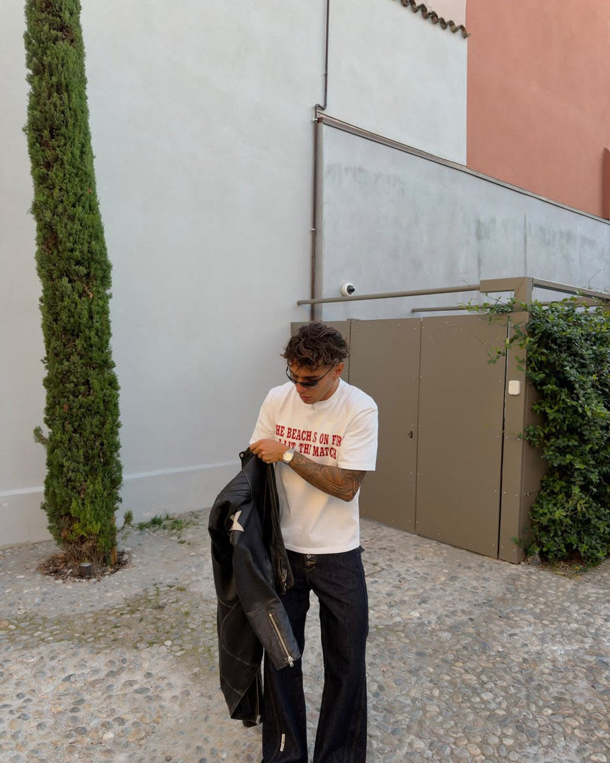 White Matchstick heavyweight tee | Mattia, 180cm / 5'11", wearing size Medium (Boxy Fit)