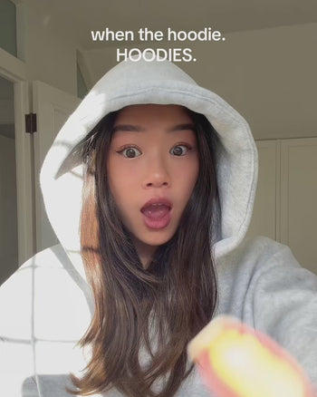 Grey Chasing Paradise heavyweight hoodie | Alannah, 158cm / 5'2", wearing size XS (in Grey)